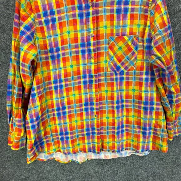 We Wore What Shirt Womens Medium Colorful Button Up Linen Blend Oversized Dad - Picture 3 of 16